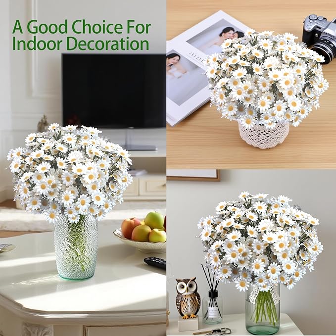 Artificial Daisy Flowers 18Pcs Small White Fake Daisies Flowers 3 Bundles 10 Inch Realistic Faux Silk Tiny Daisy Flowers for Home Garden Vase Wedding DIY Home Party Decor