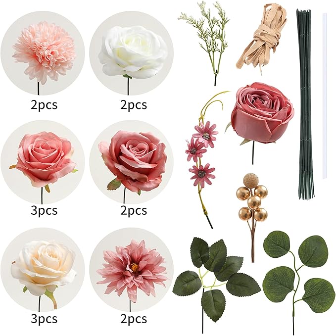 Artificial Flowers Combo, Fake Flowers for DIY Tables Centerpieces Baby Shower Bridal Shower Wedding Bouquet Arrangements Party Candle Holder Cake Decor Flower Home Decorations