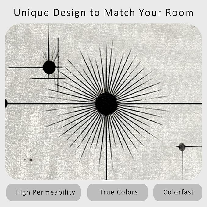 Starburst Rug 7x9 Retro Mid Century Modern Pattern Area Rugs for Living Room, Bedroom, Starburst Home Decor Accessories Indoor Carpet, Non Slip & Machine Washable