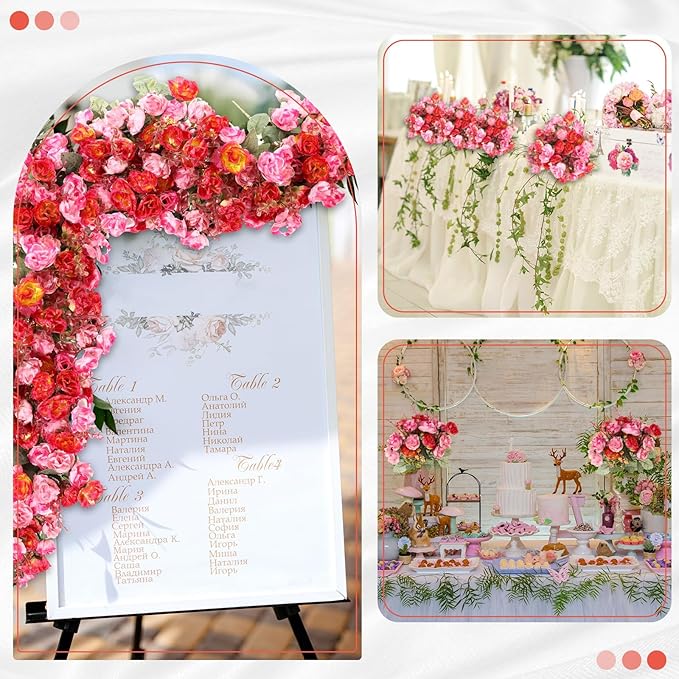 Geosar 8 Pcs Rose Artificial Flowers Fake Flowers Bouquet 21 Heads Silk Faux Floral Bundles with Stem for Home Bridal Wedding Arrangements Table Centerpieces Party Decor (Rose Red)