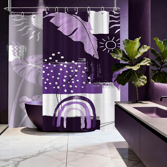 Extra Long Shower Curtain Extra Tall Boho XL Dark Purple Shower Curtains for Large Bathroom Decor Sets, Waterproof Cloth Fabric with Hooks, 108x72 Inch