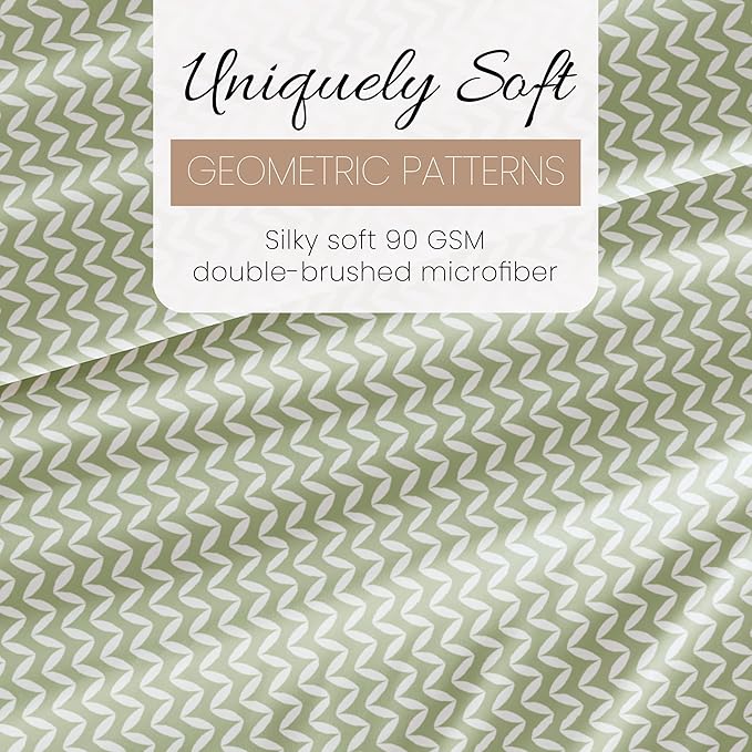 Linen Market 4 Piece King Sheet Set - Breathable, Double-Brushed Patterned Cooling Sheets – Oeko-TEX Certified Ultra Soft & Wrinkle-Free 16" Deep-Pocket King Sheets - Easy Care Puffed Chevron Sage