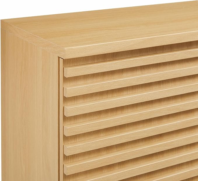 Modway Render Wall Mounted Bathroom Cabinet in Oak - 23.5 Inch Compact Wall Storage with Slatted Doors and Adjustable Shelves for Bathroom or Laundry Room