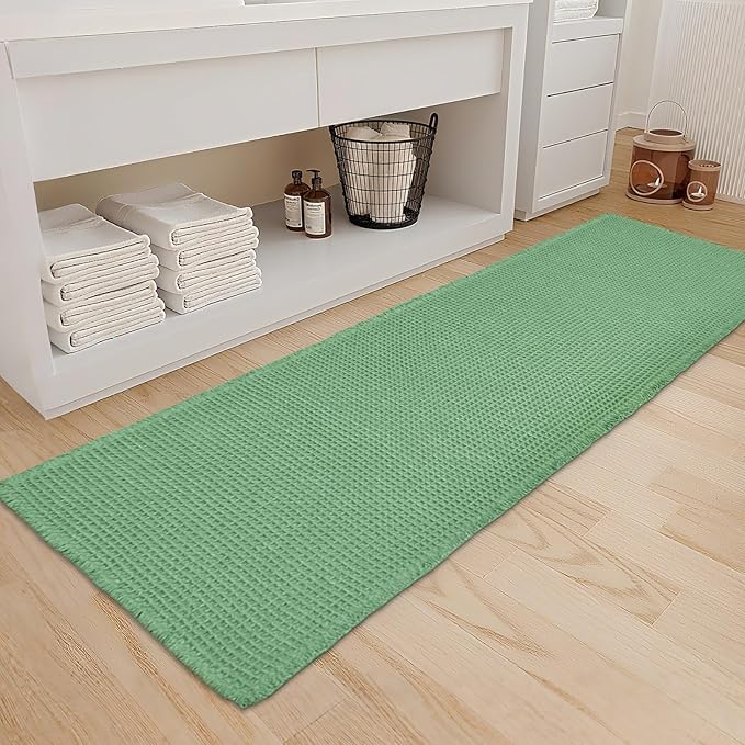 ZALL Sage Green Waffle Bath Mat,Super Absorbent Non Slip Bathroom Rug, 24x72inch, Machine Washable Ultra Soft Floor Mats