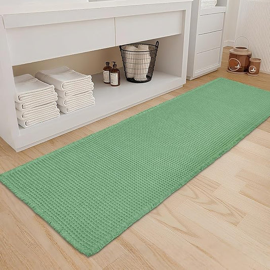 ZALL Sage Green Waffle Bath Mat,Super Absorbent Non Slip Bathroom Rug, 24x72inch, Machine Washable Ultra Soft Floor Mats