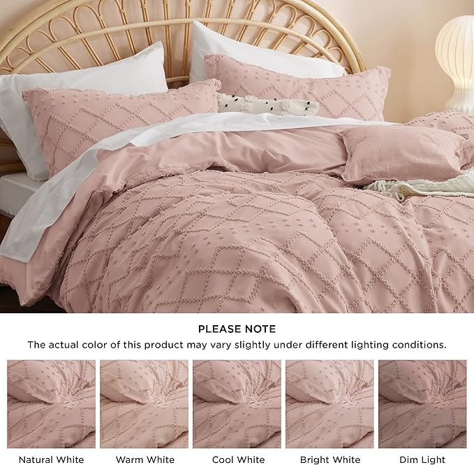 Bedsure Boho Twin Duvet Cover Size - Pink Breathable & Soft Boho Bedding, Machine Washable Comforter Cover for All Seasons, Includes 1 Duvet Cover 68"x90" with 1 Pillow Sham & Zipper Closure