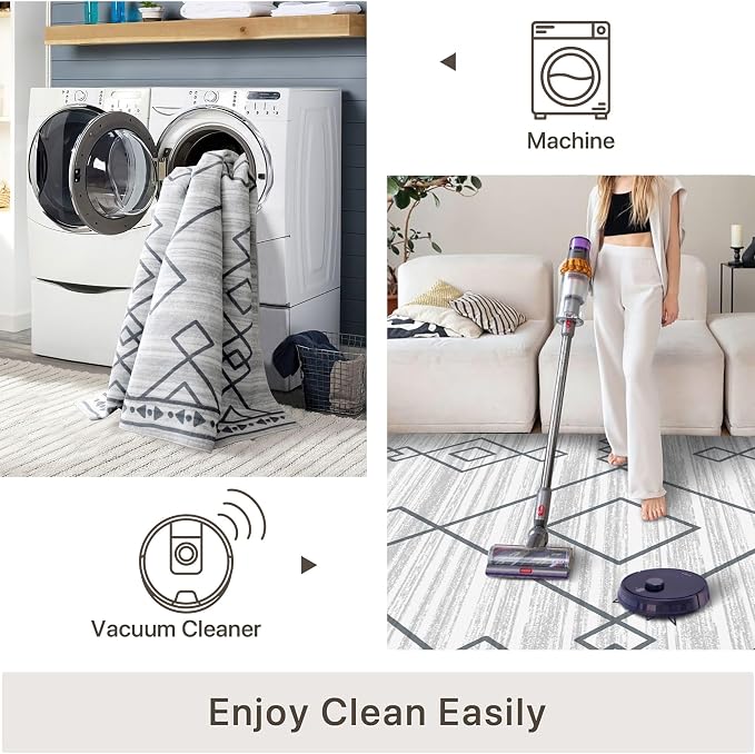 5x7 Area Rugs - Ultra-Thin Washable Rug with Non-Slip Backing, Ideal for Living Room, Bedroom, Kitchen Floor Carpet - Western Style, Easy Clean, Durable, Checkered