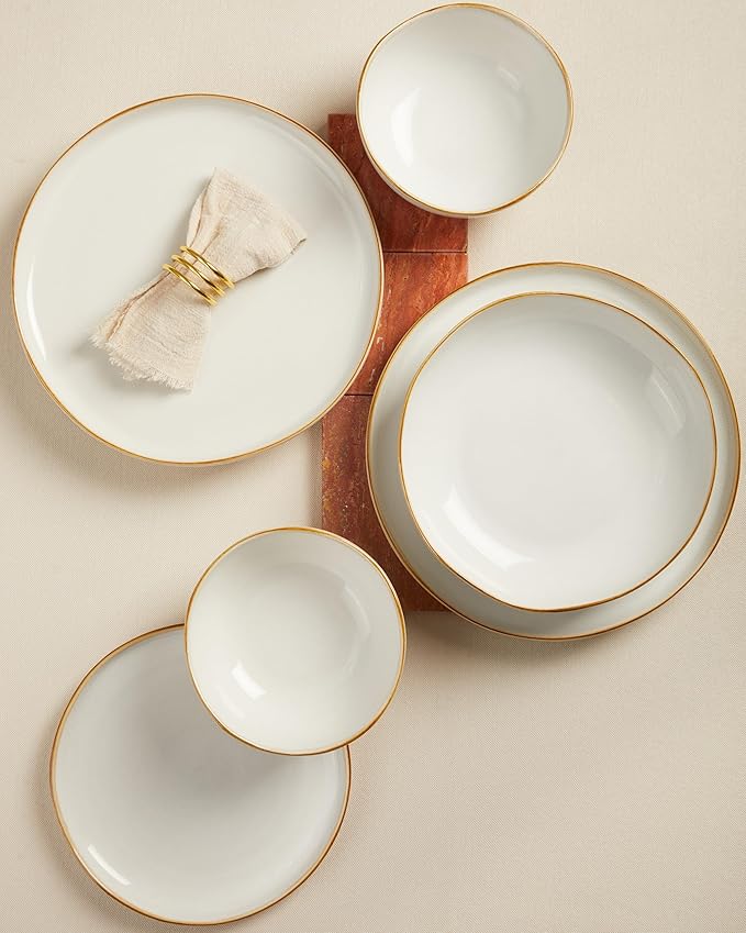 Pokini Extra Large Dinnerware Set for 12, 36 Pieces Ceramic Plates and Bowls Set, Kitchen Dish Set, Microwave & Dishwasher Safe Dishware, Ocean-Inspired Stoneware for Big Gatherings, White