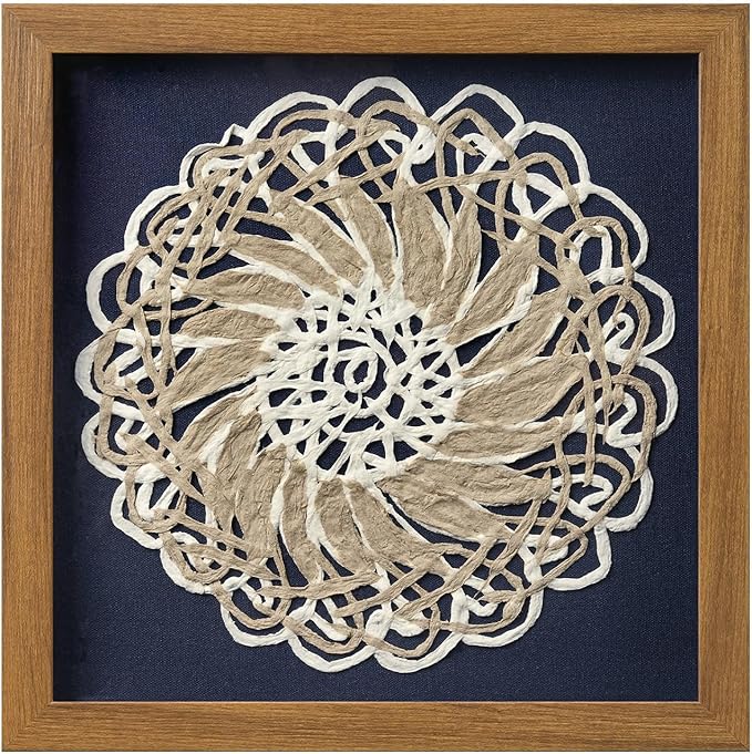 FOLKOR Framed Boho Wall Art for Living Room, 12" Natural Rice Paper Mandala Art Decor with Shadow Box, Bohemian Wall Hanging Panel for Bedroom Kitchen Shaby Chic Home Office Decoration