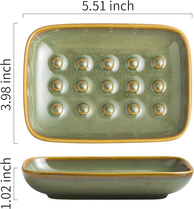Soap Dish for Shower, Ceramic Soap Dish for Large Soap Bars, Non-Slip Soap Holder & Saver Tray with Floating Point Design for Bathroom, Shower, Kitchen Sink, Save Soap Loss (Pack of 2)