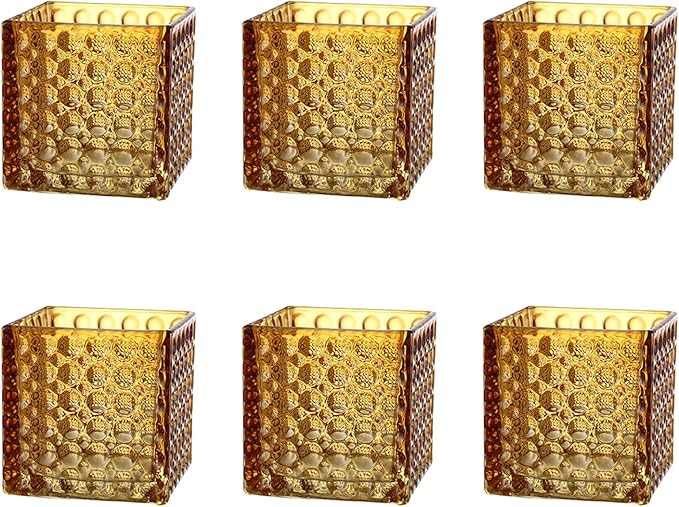 MARTAGE Square Vases Set of 6, 4" x 4" x 4" Square Glass Vases for Flowers, Amber Flower Vase for Centerpieces, Small Bubble Vase for Wedding, Party, Home, Office, Parties, Events