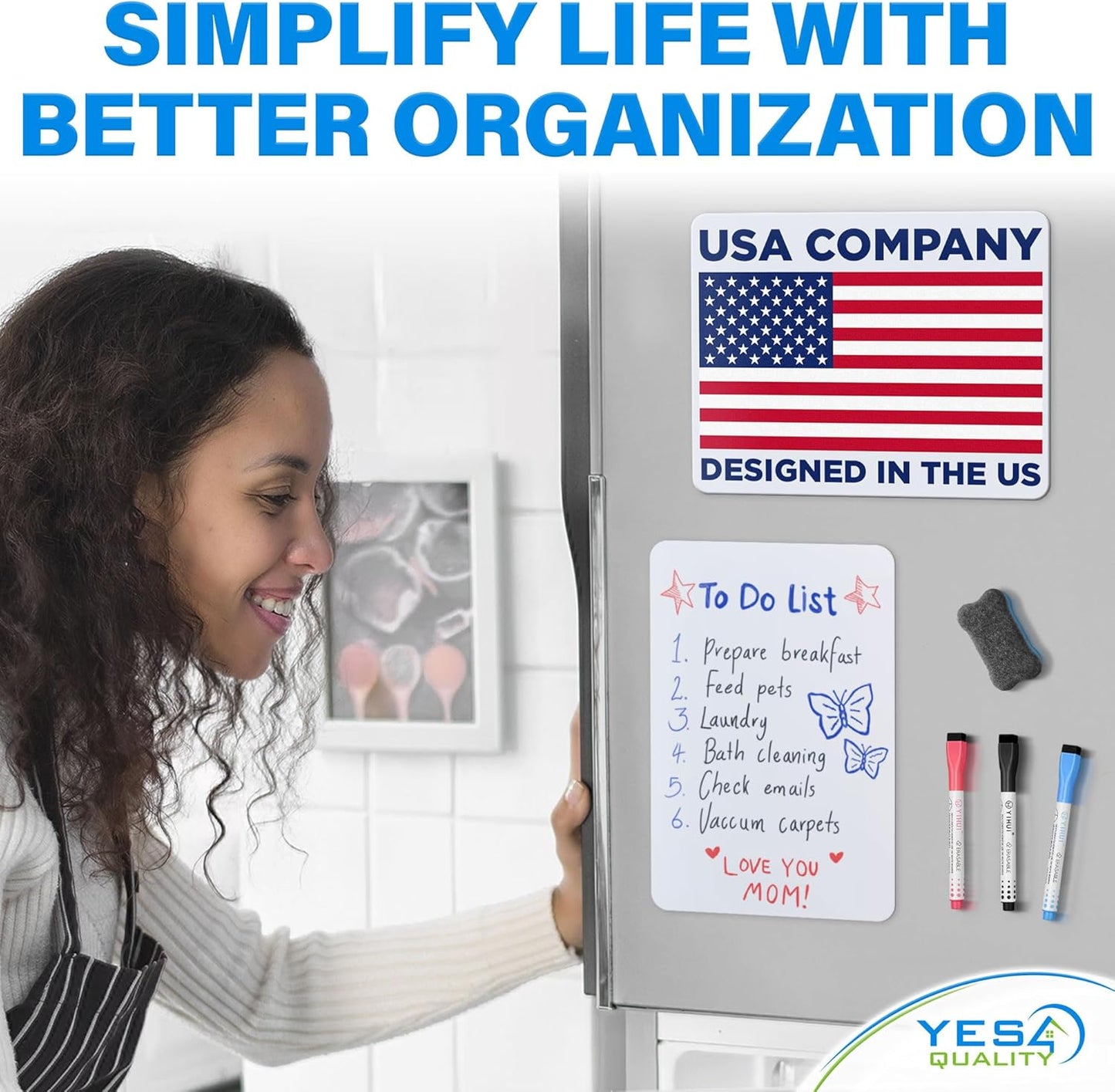 YES4QUALITY Magnetic Dry Erase Whiteboard Sheet - Stain Resistant 12x8 in | Includes 3 Markers & Big Eraser