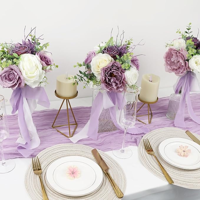 Bridesmaid Bouquets for Wedding 1 Pack - 9 Inch Artificial Flowers Bouquets for Ceremony Anniversary Centerpieces Decorations - Dusty Purple