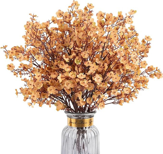 Babys Breath Artificial Flowers, 8 Bundles Real Touch Light Brown Fake Flowers Silk Flowers Bulk for Vase Home Office Wedding Spring Indoor Outdoor Centerpiece Table Decorations