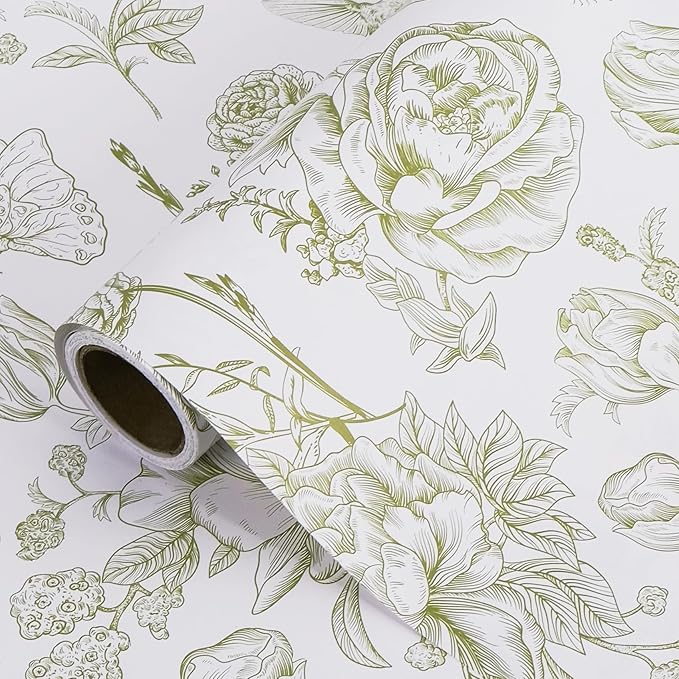 RayofSun Green Floral Wrapping Paper Roll 17 in x 16.5 ft Mini Roll Vintage Toile Flower Gift Wrap Paper for All Occasion Wedding Birthday Bridal Shower Party Baby Shower Christmas