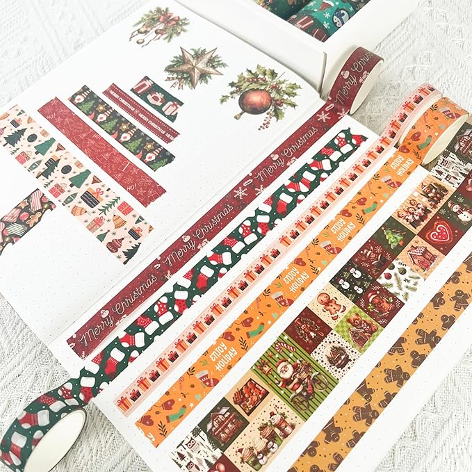 Bomichi 27 Rolls Christmas Washi Tape, Aesthetic Colored Decorative Cute Scrapbook Tape for Scrapbooking Supplies Journaling Craft Junk Journal