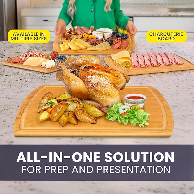 Glue-Free Surface™ 2XL Extra Large Bamboo Cutting Board Set of 4 – Small, Medium, XL, and Oversized Sizes from Chopping Vegetables to Carving Meat & Turkey for Large Family Meal Prep and Gatherings