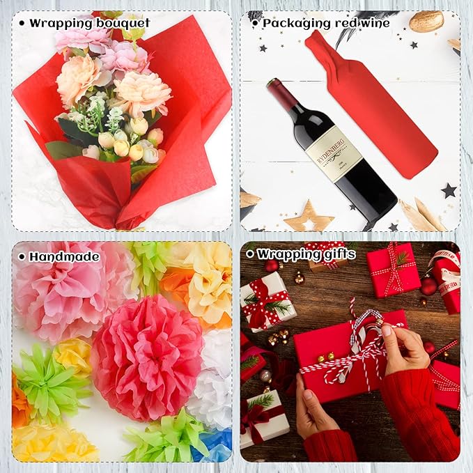 NEBURORA 120 Sheets Red Tissue Paper - 14 x 20 Inches, Christmas Wrapping Paper Bulk for Gift Bags, Packaging, Floral Filler, Crafts, Birthday, Wedding, Valentine's Decor