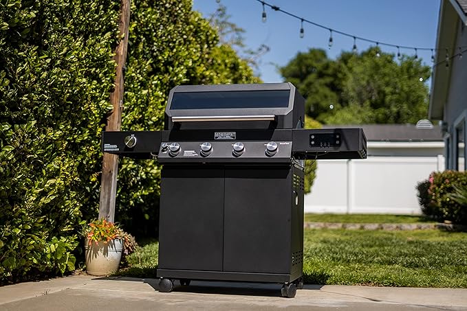 Monument Grills 4+1 Liquid Propane Gas Smart BBQ Grill, 4 Burners & 1 Side Burner Denali 425 with Smart Technology and Knob Controls, Black