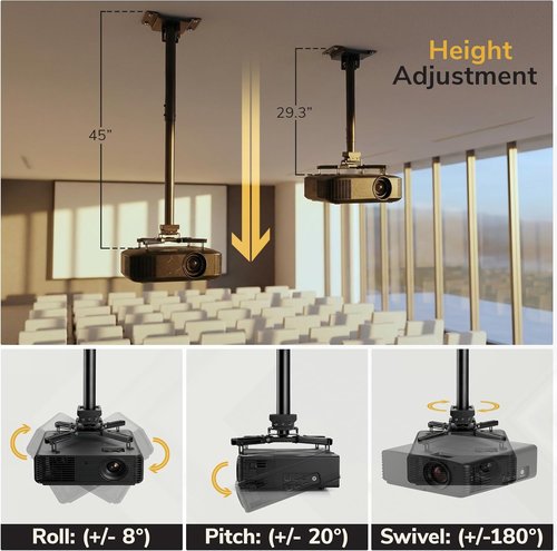 Mount-It! PRO Heavy Duty Projector Ceiling Mount - 77 lb Capacity, Full Motion, 29.3–45.1 in Extension