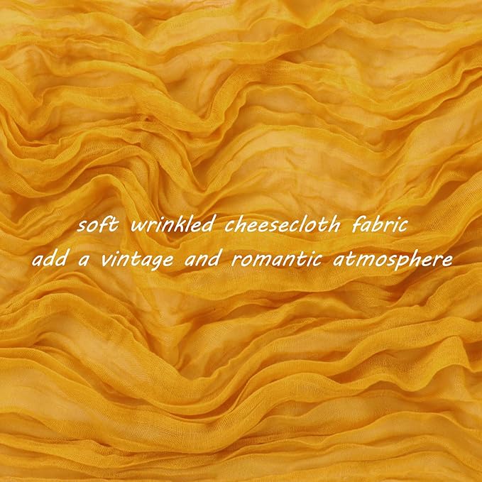 12 Pack 10Ft Cheesecloth Table Runner 35x120 Inch Boho Gauze Table Runner Rustic Cheese Cloth Long Romantic Table Runners for Wedding Bridal Shower Birthday Party Table Decor (Mustard)