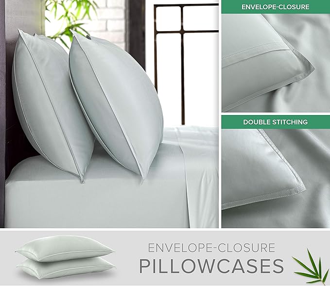 King Sheets by Pure Bamboo, Genuine 100% Organic Viscose Derived from Bamboo Bed Sheet Set, Luxuriously Soft & Cooling, Double Stitching, 2 Year Quality Promise (King, Sea Glass)