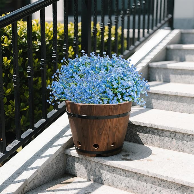 Artificial Flowers Outdoors, 12 Bundles No Fade Fake Flowers UV-Anti Easy to Clean Faux Greenery Plants Faux Plastic Plants Garden for Indoor Outdoor Home Garden Decoration, Blue