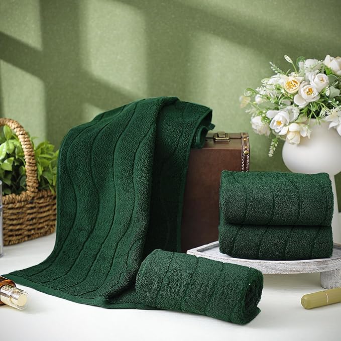 VitalCozy 4 Pcs Green Hand Towels for Bathroom Dark Green Irish Hand Towels Set 14x29 Inch 100% Cotton Soft Absorbent Decorative for Bathroom Kitchen