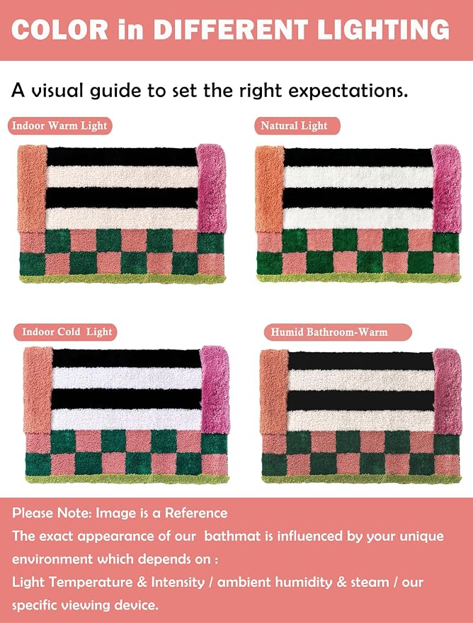Colorful Funky Checkered Vintage Eclectic Maximalist Unique Fun Bathroom Rugs, Colorful Retro Checkered Funky Bath Mat, Dopamine Bathroom Home Room Decor (19.6"X31.4")