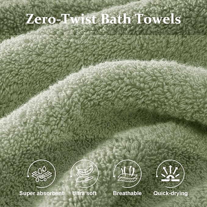COZYART Sage Green Bath Towel Set for Bathroom Turkish Cotton Thick Soft Absorbent Durable 650 GSM Towel Sets of 6, 2 Large Bath Towels, 2 Hand Towels, 2 Washclothes