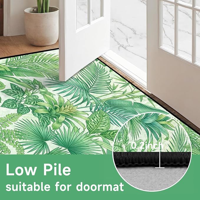 Tropical Leaves Area Rug 6'x9' Green Botanical Palm Fern Leaf Rug Non Slip Washable Indoor Floor Mat for Bedroom Living Room Nursery Kitchen Playroom Home Decor