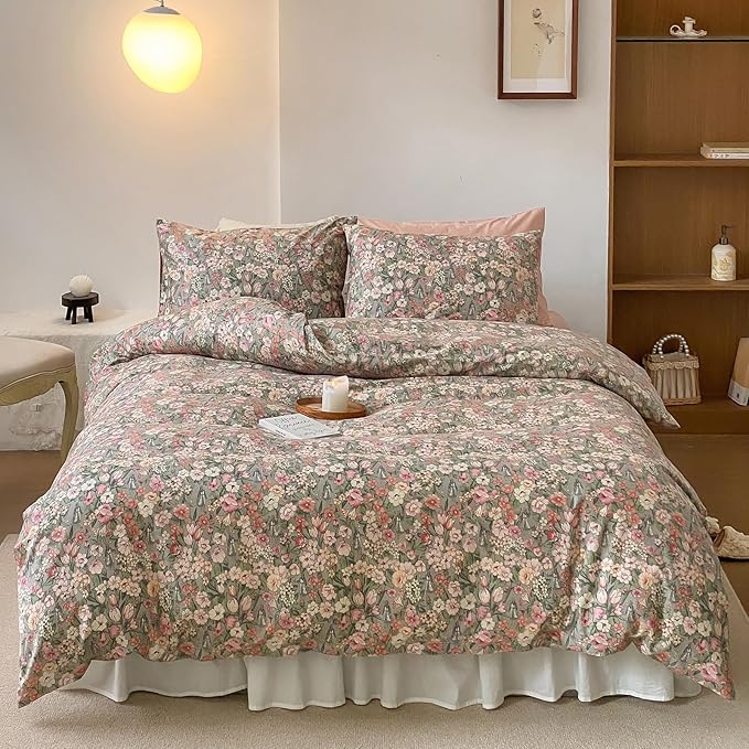 HighBuy Queen Size Comforter Set Vintage Floral Multi Color Soft Floral Bedding for All Seasons Women Girl Ultra Soft Queen Bedding Set with Flower Comforter and 2 Pillowcases