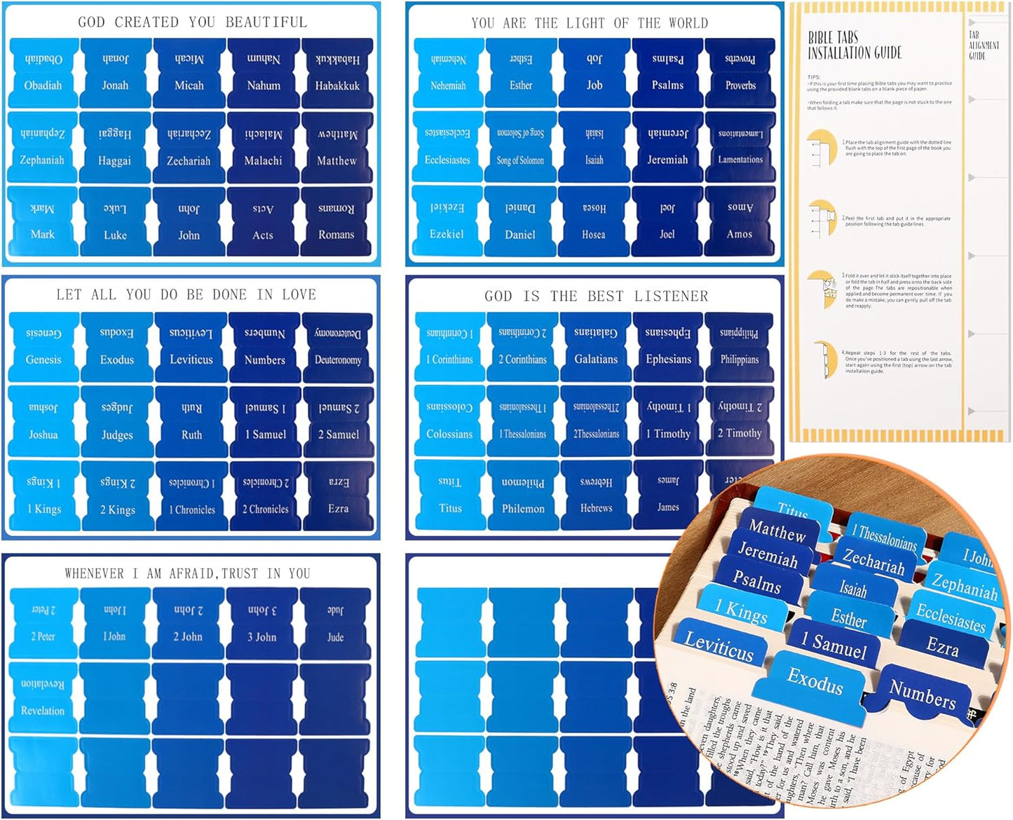 Skiennix Bible Dividers Tabs - 90 Large Print Index Bookmarks for Easy Study | Ideal Christian Gifts