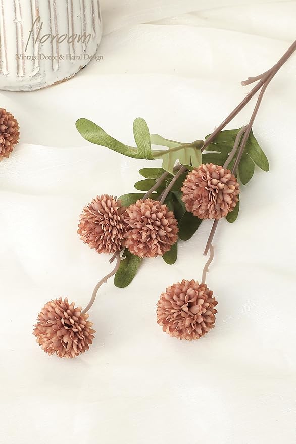 Floroom 5pcs Terracotta Faux Silk Mums Artificial Flowers, Bulk Fake Small Mini Chrysanthemums with Stems for DIY Wedding Centerpieces Floral Arrangements Vase Fillers Home Decorations