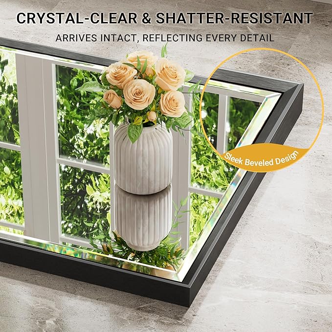 72 x 36 Black Framed Mirror for Bathroom, Beveled Black Bathroom Vanity Mirror Anti-Rust, Shatterproof Matte Black Rectangle Metal Frame Mirror, Vertical/Horizontal Large Wall-Mounted Mirrors