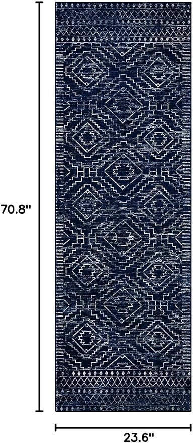 Wonnitar Moroccan Kitchen Runner Rugs, Non-Skid Washable Runner Rug 2x6, Bohemian Non-Shedding Soft Blue Hallway Runner, Geometric Low Pile Carpet Runner for Laundry Bath Entrance (Blue,2'x6')