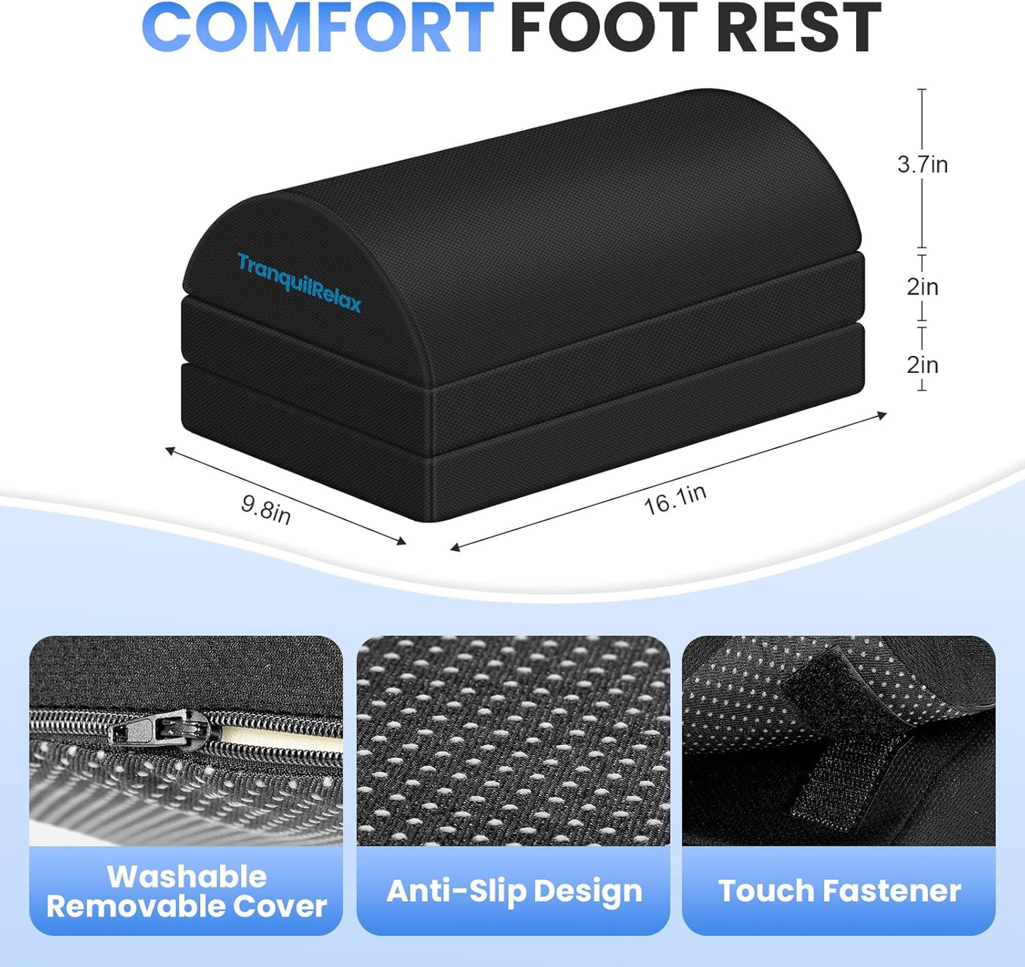 TranquilRelax Memory Foam Seat Cushion - Tailbone Pain Relief & Back Support | Black