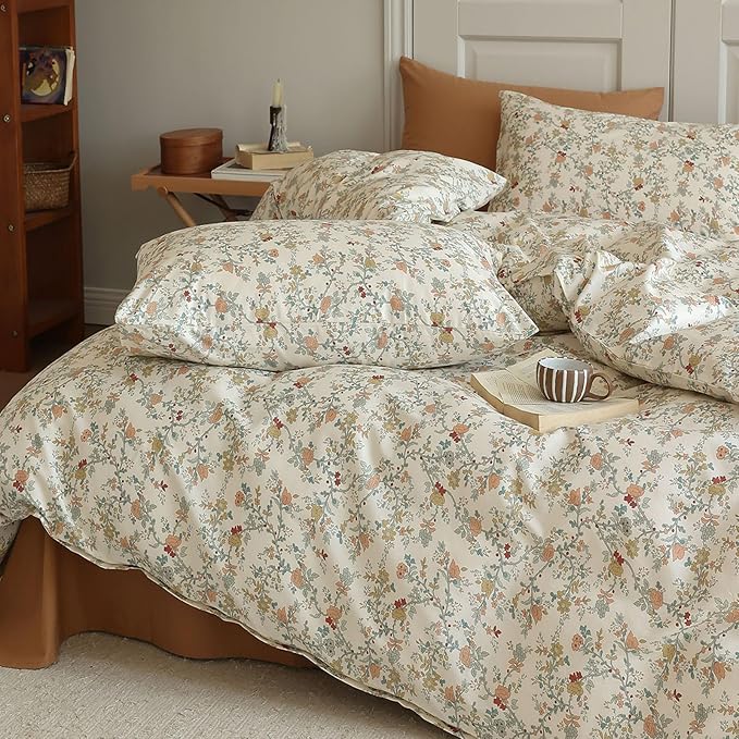 HighBuy Pink Flowers Duvet Cover Twin XL Kid Girl Cottagecore Bedding Comforter Cover with 2 Pillowcase Soft Cotton Peach Floral Bedding Set Twin XL Boho Duvet Cover Set 3 Piece