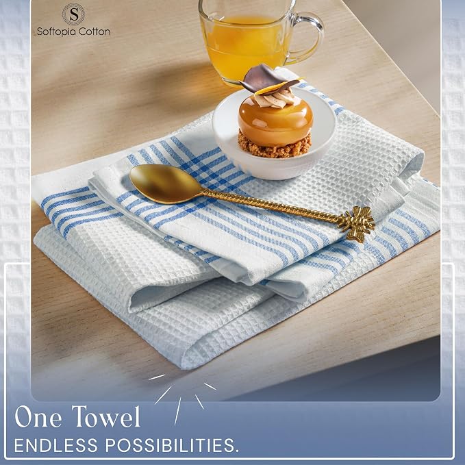 Waffle White & Multi Colors Kitchen Towels Set of 4, 100% Cotton, 16x26 inches, Quick Dry Dishcloths, Ideal Dish Towel for Drying, Wiping - Mustard Yellow, Sky Blue, Brown, Black