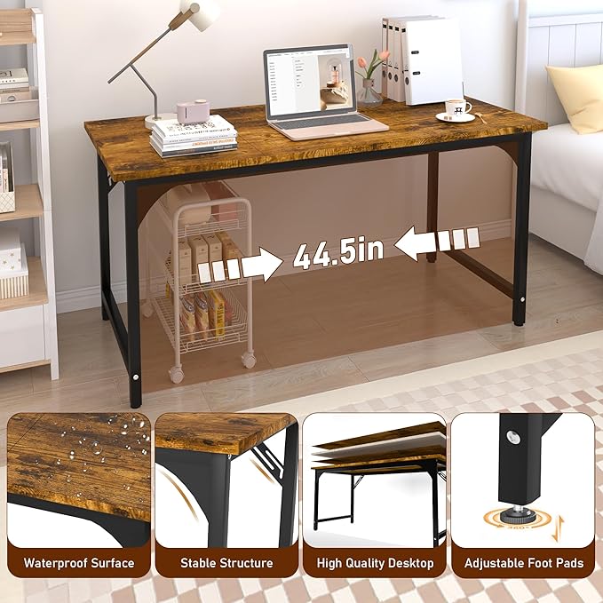 Computer Desk, 55 Inch Home Office Desks, Office Desk for Gaming Writing Study Work, Study Table with Large Legroom, Computer Desk with Metal Frame, Modern Simple Home Office Desk for Bedroom