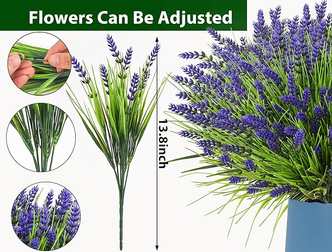 Artificial Faux Plants Flowers for Outdoors Decor, 22 Pcs Fake Lavender Flowers Outdoor UV Resistant, Realistic No Fade Realistic Outdoor Plants Greenery Shrubs for Porch Garden Yard Window Box Home