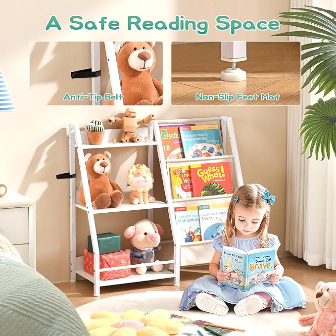 3 Tier Kids Bookshelf Baby Toddler Bookshelf and Toy Storage Organizer, Kids Bookcase Nursery Book Shelf, Bedroom, Playroom and Nursery, White