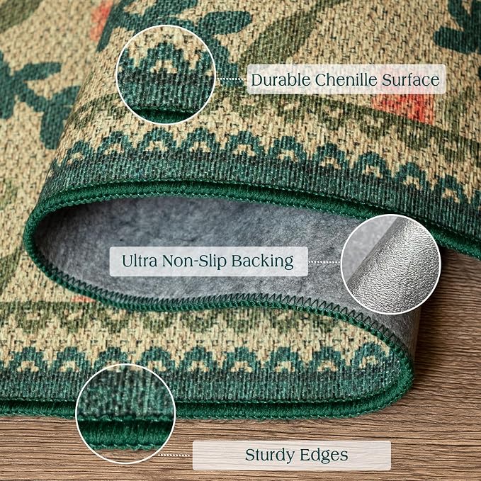 Front Door Mat Indoor Entrance - 2x4.3 Ft Washable Layered Doormat Outdoor Entrance Porch Rug Non-Slip Jute-Look Khaki Farmhouse Trellis Runner Rug for Kitchen Bedroom Laundry Room Porch Decor