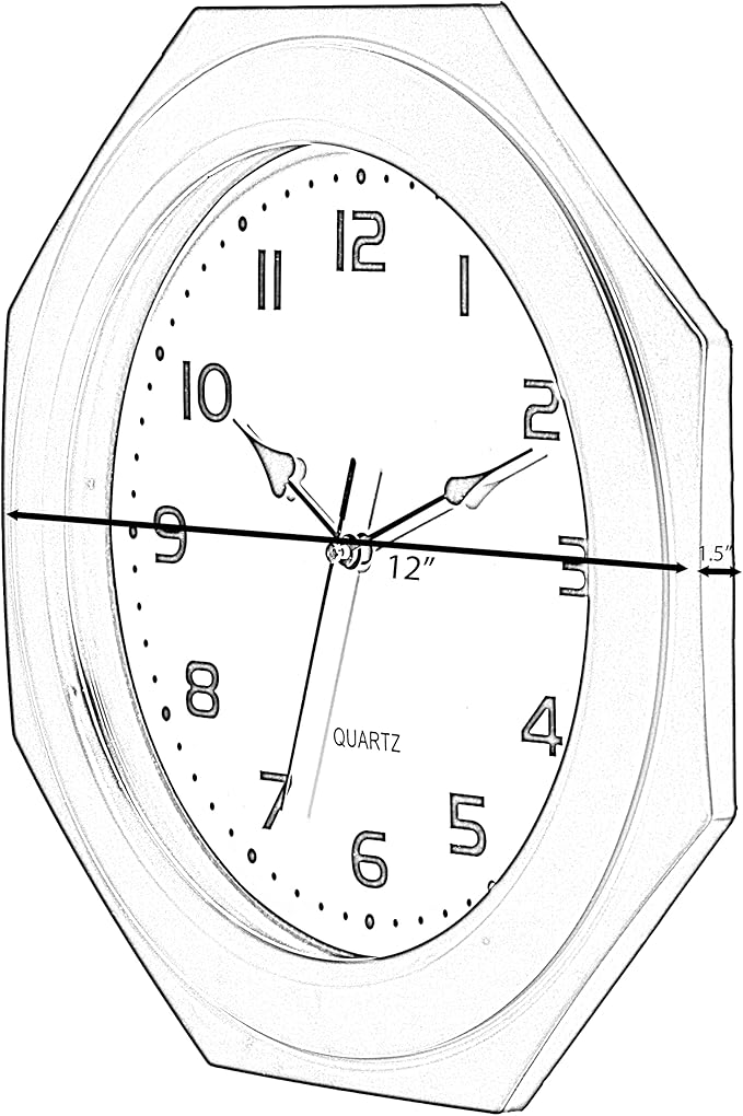 Clockswise Quickway Imports Brown Modern Decorative Octagon Shaped Wood- Looking Plastic Wall Clock for Living Room, Kitchen, or Dining Room