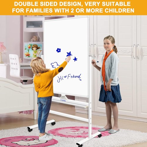 H-Qprobd Magnetic Dry Erase Board - Mobile Double-Sided Whiteboard on Wheels | 40"x28" for Home, Office & School