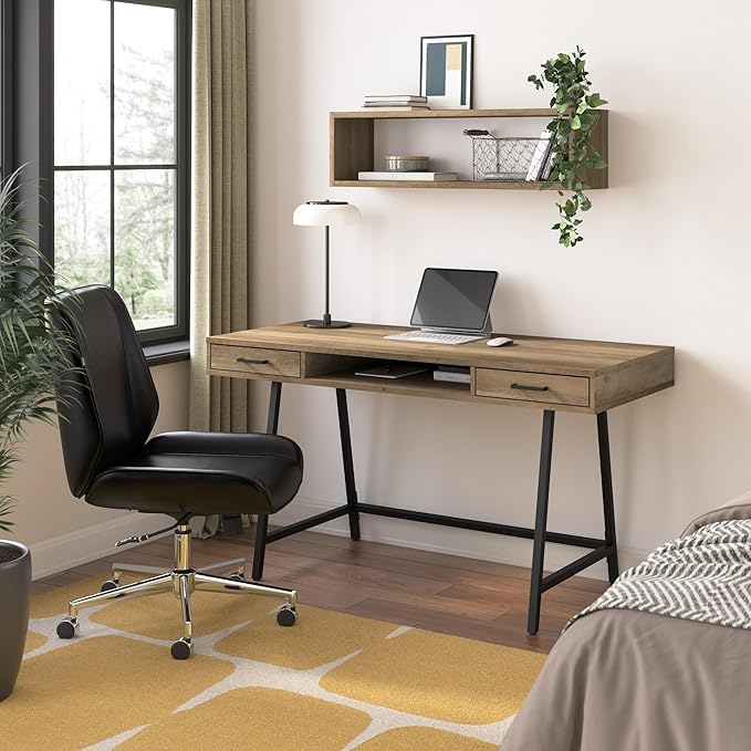 Bush Furniture Steele 54W Writing Desk with Storage in Reclaimed Pine | Large Wooden Computer Table for Home Office Workspace