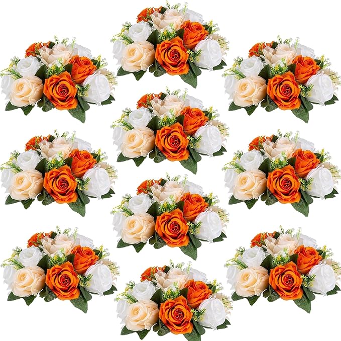 Flower Centerpieces for Wedding Tables: Wedding Table Decorations Orange Flower Balls Centerpieces for Engagement Cerebration Party Center Pieces 10 Packs