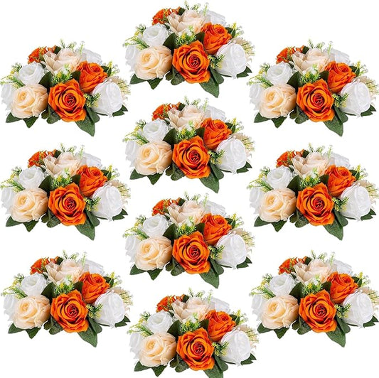 Flower Centerpieces for Wedding Tables: Wedding Table Decorations Orange Flower Balls Centerpieces for Engagement Cerebration Party Center Pieces 10 Packs