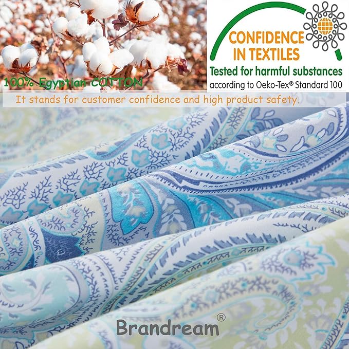 Brandream Paisley Queen Size Sheet Set Luxury Floral Boho Bohemian Medallio Bedding Collections 800 Thread Count 100% Egyptian Cotton Deep Pocket, 4 Piece, Blue