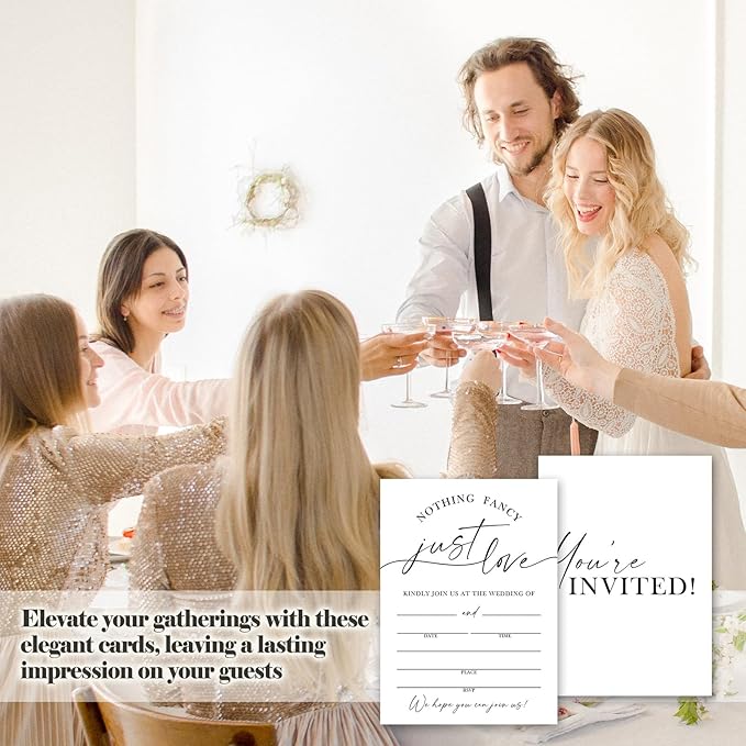 Minimalism White Wedding Invitations, 5"x 7" Nothing Fancy Just Love Wedding Invites Card With Envelopes, 25 PCS for Party Decorations and Supplies - A11